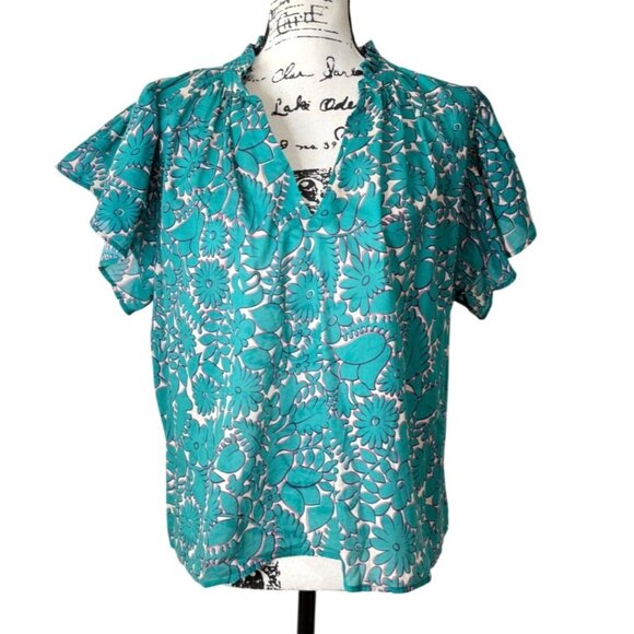 Birds of Paradis by Trovata Clover Top Thicket Blue Teal Cotton Womens Size M - Picture 2 of 9
